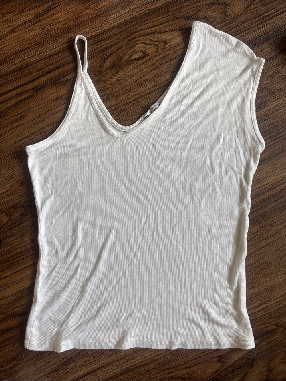 Zara White Ribbed Tank Top Cami Spaghetti Strap Basic Size L